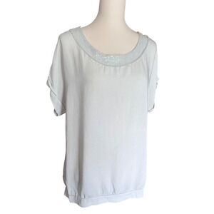 New Collection Grey Sequin Trim Button Back Blouson Blouse Top Womens L
